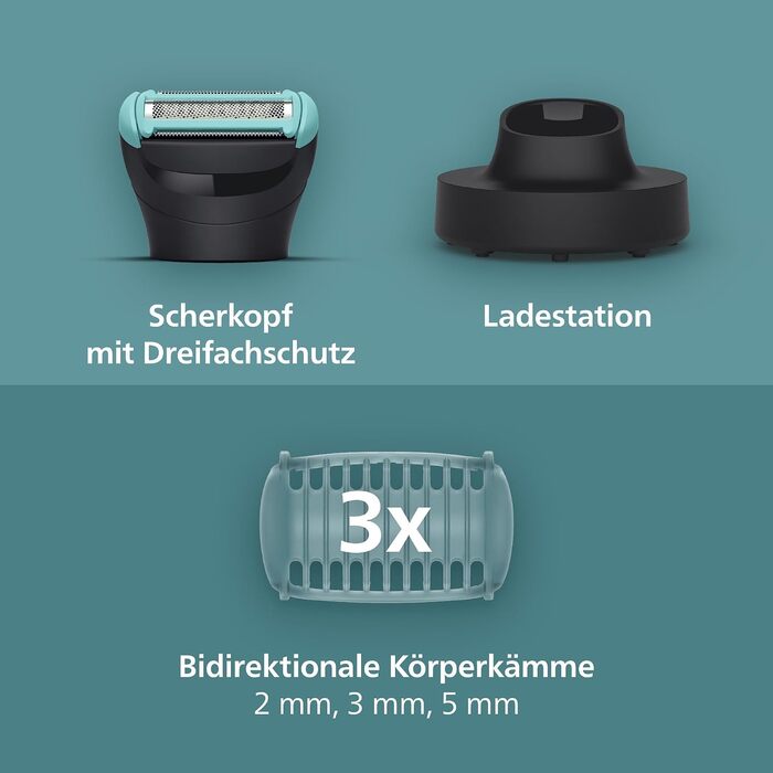 Триммер для чоловіків Philips Bodygroom Series 5000 BG5485/30 для тіла та інтимних зон, водонепроникний, 100 хв роботи, з 3 насадками та зарядним пристроєм