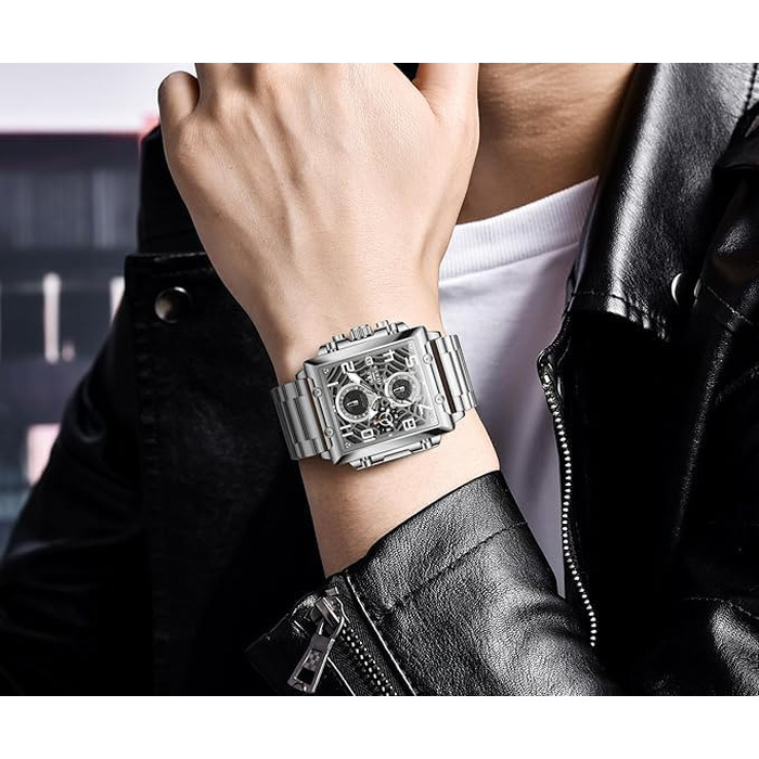 Чоловічий наручний годинник OLEVS Chronograph (2958 Срібло) — класичний кварцовий годинник з японським механізмом, шкіряним ремінцем, календарем та водою стійкістю