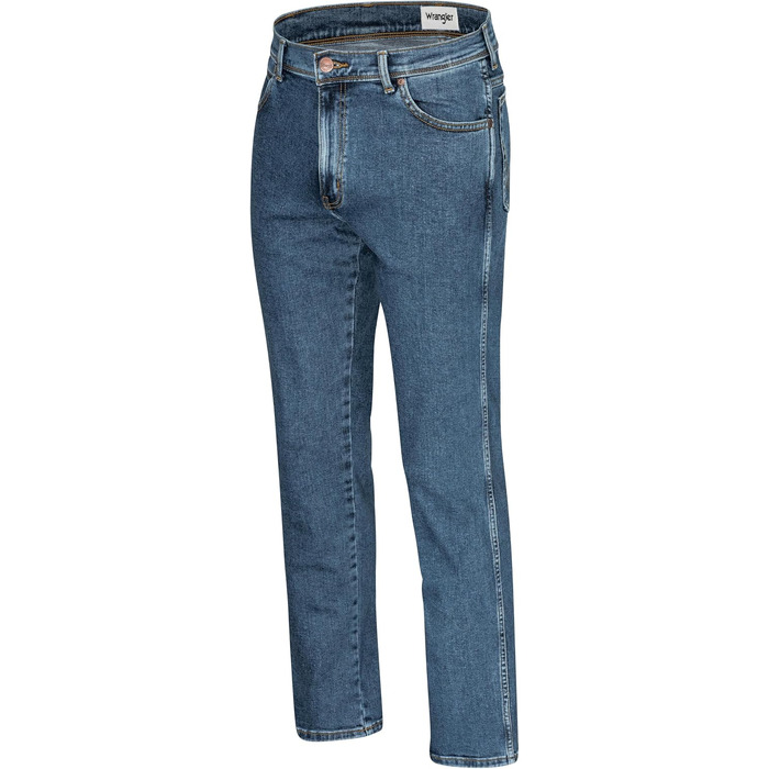 Чоловічі стрейч-джинси Wrangler Texas Regular Fit Authentic Straight (Stonewash) з коричневим ременем, розмір 50W / 32L