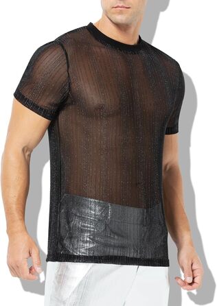 Чоловіча футболка Casey Kevin Herren з прозорою тканиною, коротким рукавом, чорна - Sparkle & Shine