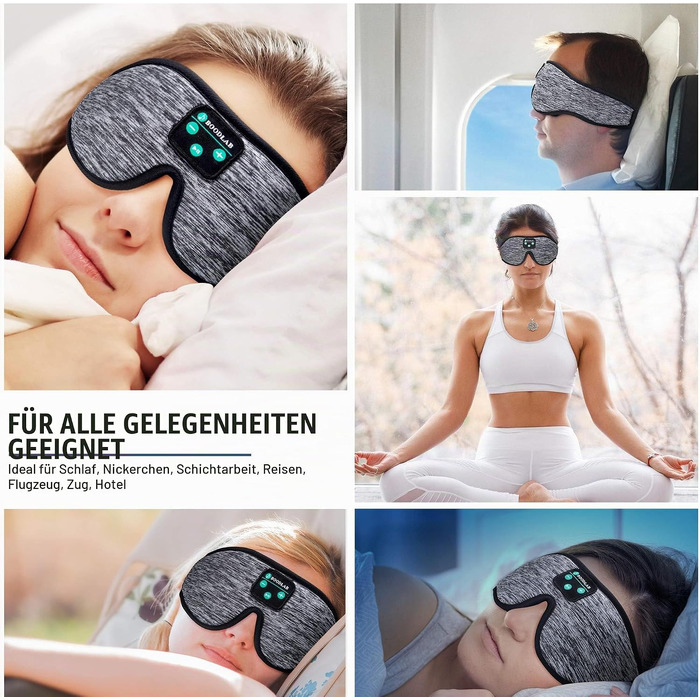 Bluetooth-маска для сну Schlafkopfhörer з 3D-ефектом та HD-стереодинаміками, регульована м'яка пов'язка для сну, медитації та подорожей (Чорна)