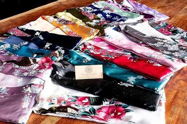 CCcollections Халат жіночий кімоно з легкого атласу з принтом павича, V-подібний виріз та 3/4 рукав (універсальний розмір, помаранчевий)