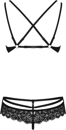 Сексуальний комплект спідньої білизни Obsessive: бюстгальтер з кісточками та стрінг з бретельками, мереживо, рожевий принт, чорний, L-XL