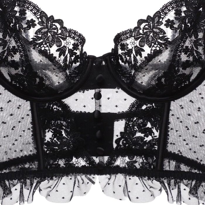Сексуальний жіночий комплект спідньої білизни: мереживний мереживний топ-бюстгальтер та боді без кісточок, чорний, L