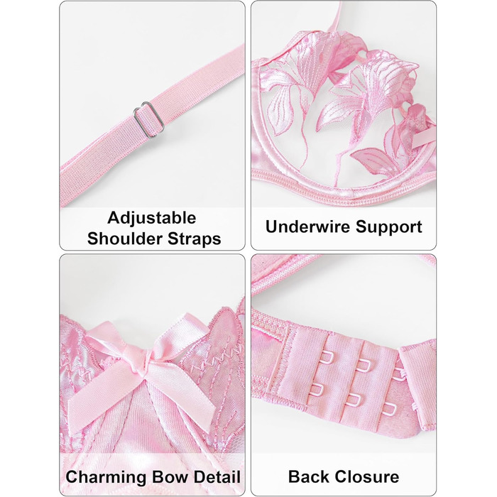 Panegy: Комплект бюстгальтера та трусиків, мереживний, push-up, білий (рожевий, S)