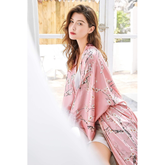 Халат жіночий BABEYOND з квітковим принтом, рожевий (один розмір)
