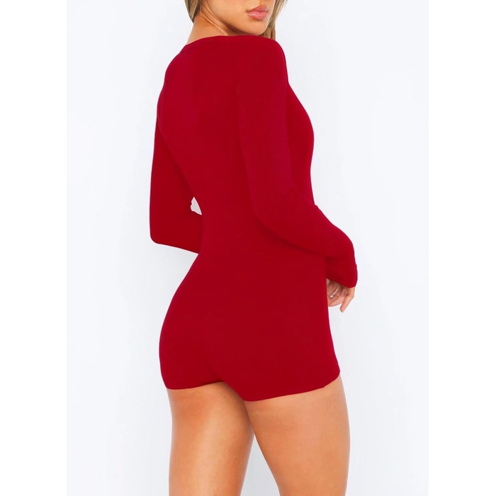 Жіночий комбінезон LACOZY з довгими рукавами та V-подібним вирізом, стильний Y2K, облягаючий, піжамний, для фітнесу, білий (S, червоний)