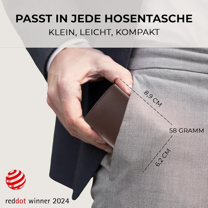 Шкіряний мінімалістичний гаманець KLIK Slim з монетницею та RFID захистом для чоловіків, темно-коричневий, на 10-12 карток