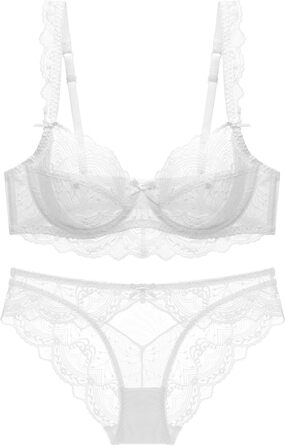 Бюстгальтер MOONBADI для жінок, квітковий дизайн, без кісточок, мереживо, бралетт, без підкладки, сітчаста підкладка, V-подібний виріз, щоденне носіння, піднімає груди (42/95D, білий)