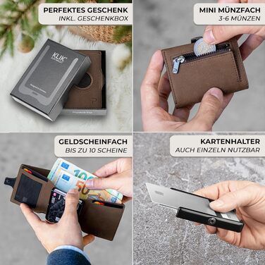 Шкіряний мінімалістичний гаманець KLIK Slim з монетницею та RFID-захистом для чоловіків, відділення для 10-12 карт та AirTag (Коричневий вінтаж)