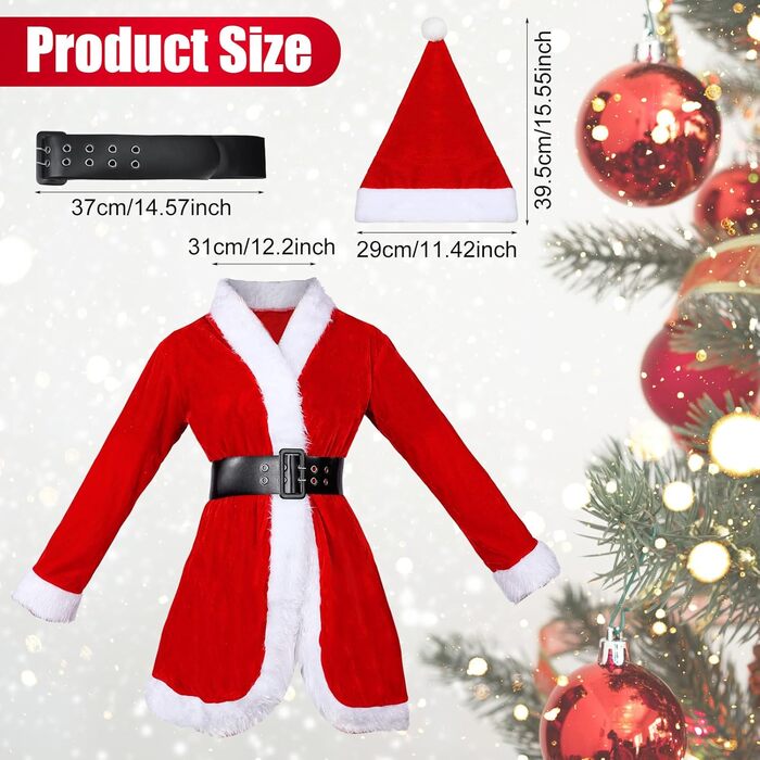 Костюм Діда Мороза для жінок Funtery, 5-частинний комплект: комбінезон, пояс, шапка, смугасті панчохи, рукавички. Жовтогарячий, зелений (червоний/для прогулянок, однотонний, розмір L)