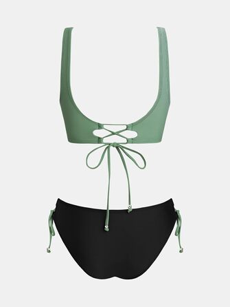 CUPSHE БІКІНІ Сет Плетінка Бумеранг ow Rise Шнурівка Купальник Двочастинний, Лимонний (L, Чорний/Темно-зелений)