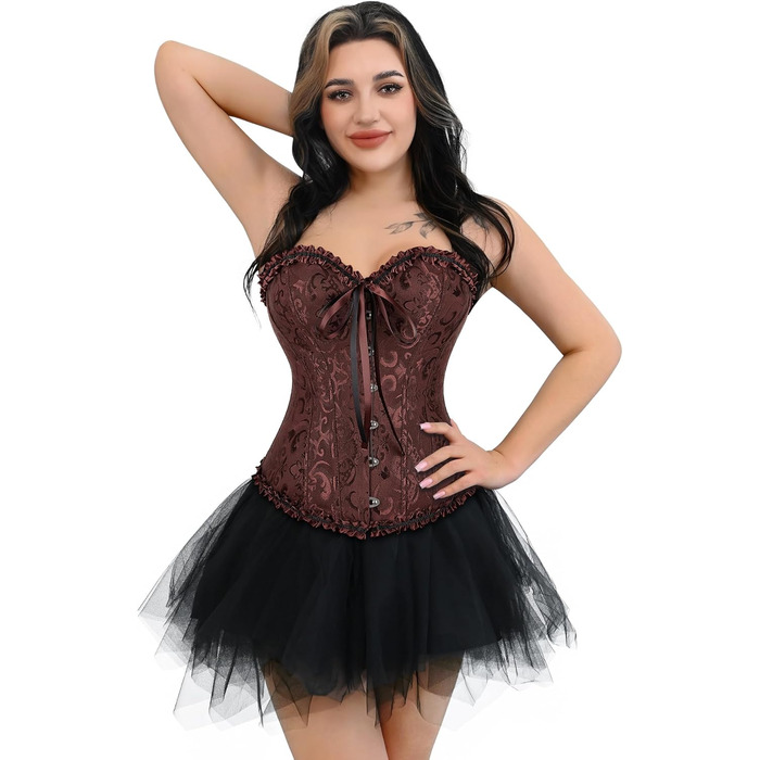 Корсет-топ Florales з квітковим принтом для жінок Plus Size (4XL, фіолетовий, коричневий)