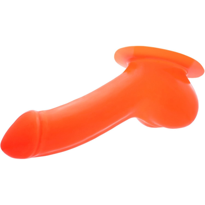 TOYLIE Latex Пеніс-чохол, 13 см, неоновий оранжевий, з платформою для кріплення до латексного одягу. Чохол для пеніса з мішком та виразною головкою, виготовлено в Німеччині.