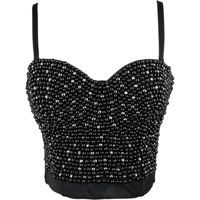Корсет жіночий ELLACCI з діамантовими перлами та стразами, чорний