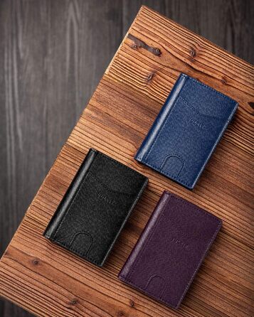 Чоловічий шкіряний картхолдер VULKIT з RFID/NFC захистом, тонка гаманець-портмоне на 10 карток, темно-синій