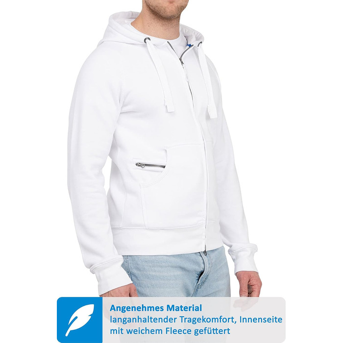Чоловіча толстовка на блискавці з капюшоном Happy Clothing — теплий худі з флісом, бавовняна суміш, Regular Fit, білий (S-5XL)