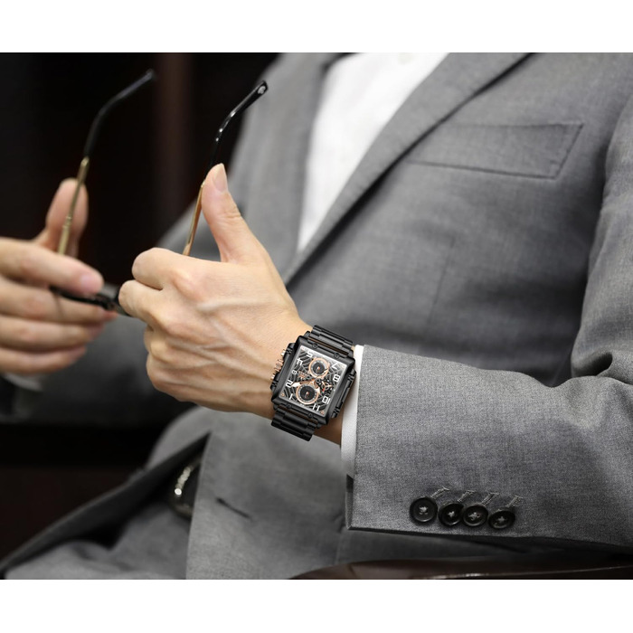 Чоловічий наручний годинник OLEVS Chronograph з шкіряним ремінцем, японський кварцовий механізм, водонепроникний, класичний елегантний стиль (модель 2958, чорний)