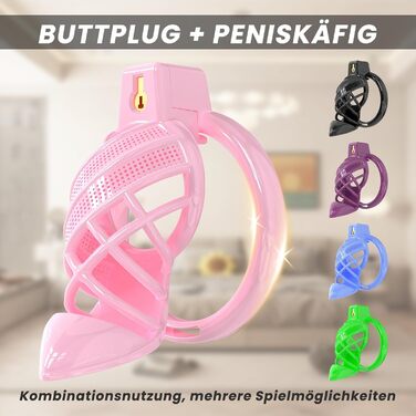 Набір для БДСМ: клітка для статевих органів, вібратор, 6 кільця для пеніса, керування через додаток, для чоловіків та пар (рожевий)
