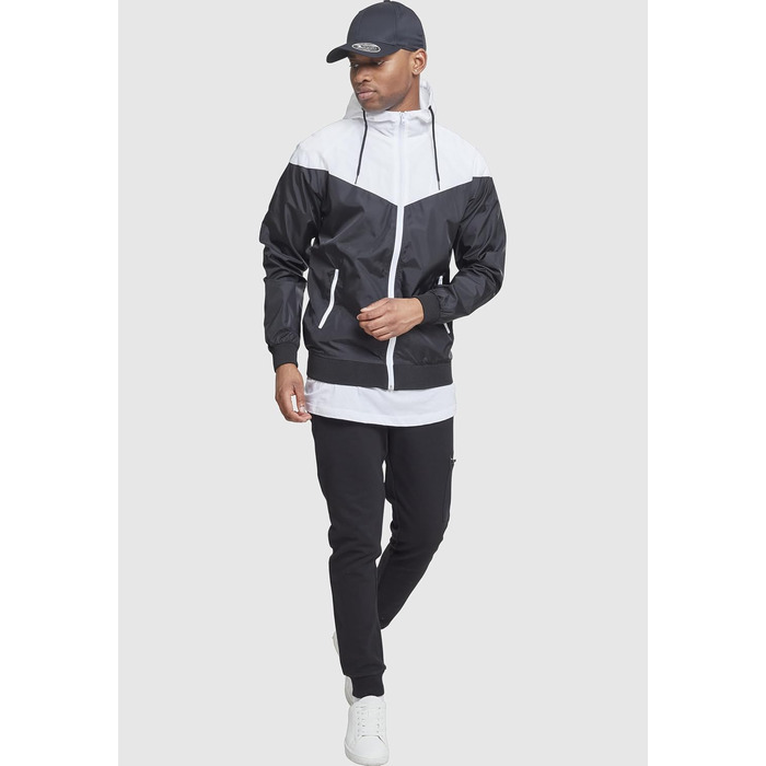 Чоловічий віндбрейкер Urban Classics Arrow Windrunner з капюшоном, демісезонна куртка з кольоровими блоками, чорно-біла, розмір M