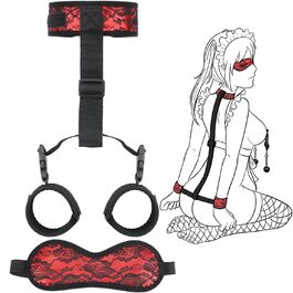 Набір для БДСМ: наручники, пов'язка на очі, стрічки, нашийник, ремінці для зап'ястя. Ідеально для пар, екстремальних ігор та косплею. 5 предметів