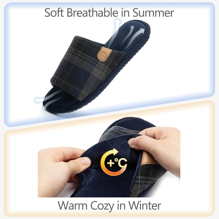 Чоловічі домашні капці GOEWY з ефектом пам'яті (Memory Foam), відкриті пальці, дихаючі та протиковзкі, сині, розмір 42/43 EU