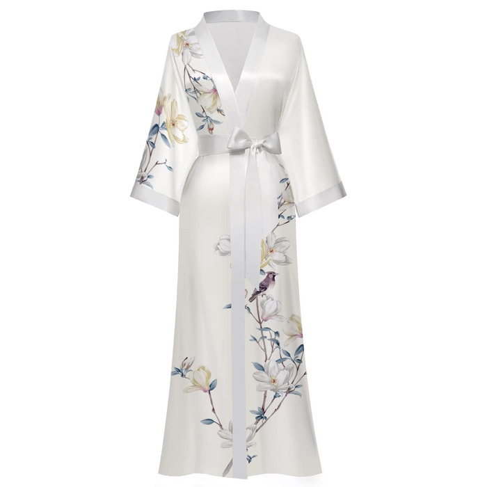 Жіночий шовковий халат-кімоно Moreone з квітковим принтом, білий, довгий, для нареченої та подружок нареченої, нічна сорочка