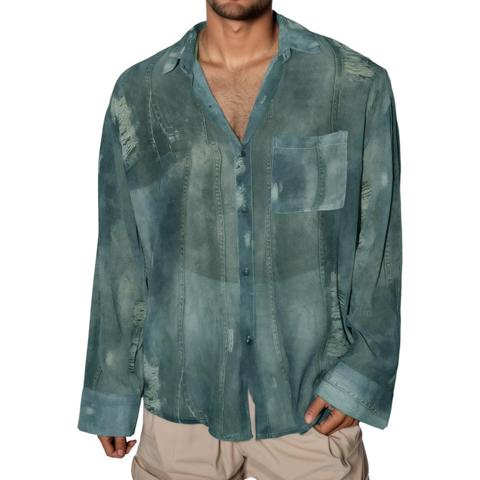 Чоловіча прозора футболка AIEOE з довгим рукавом, тонка, сексуальна, для дискотеки, клубного одягу, розмір M, колір темно-синій