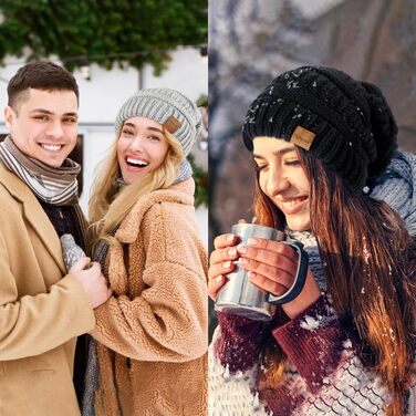Набір зимових шапок Beanie для жінок та чоловіків, тепла в'язана шапка оверсайз від холоду, 3 штуки (чорний, темно-сірий)