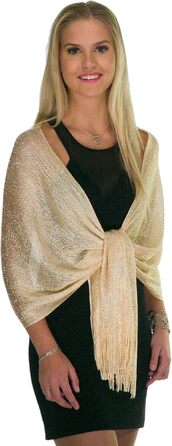Жіночий вечірній шарф ShineGlitz — металевий блискучий палантин для весіль та урочистих подій, колір шампань (золотистий)
