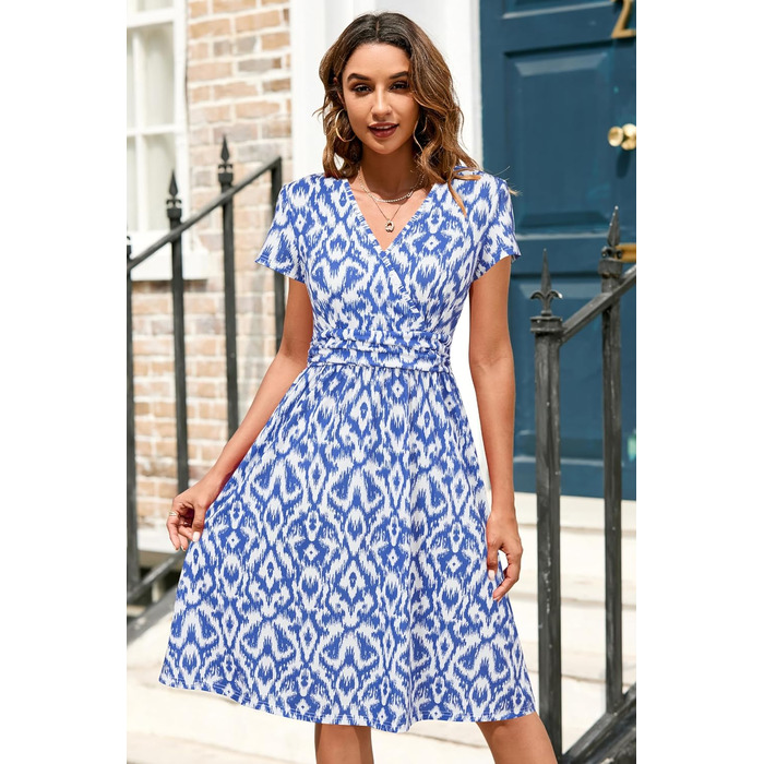 Сукня Daen Soerkleid з V-подібним вирізом, квітковий принт, з кишенями, розмір XXL (Floral32-1097)