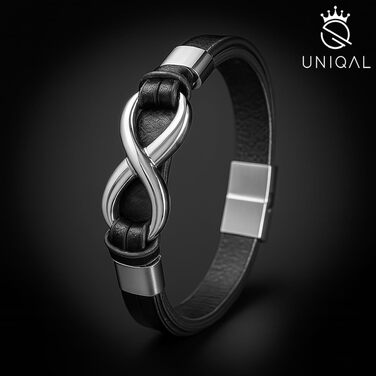 Чоловічий шкіряний браслет UNIQAL 'INFINITY' з нержавіючої сталі, чорний, 23 см, у подарунковій коробці