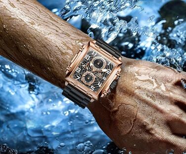 Чоловічий наручний годинник OLEVS Chronograph — класичний кварцовий годинник зі шкіряним ремінцем, водонепроникний, з календарем (Чорний/Розове золото, 2958)