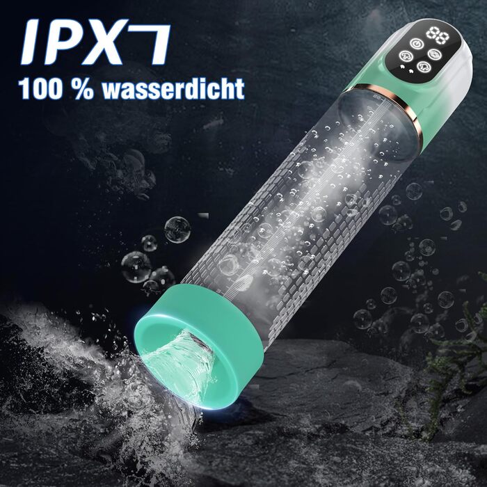 Пумпа для збільшення пеніса HIVEFUN: 4 режими всмоктування, 3 автоматичні тренувальні, водонепроникна (IPX7), сірий/зелений