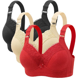 3er комплект бюстгальтерів без кісточок Push Up для великих грудей (90B) - чорний, бежевий, червоний