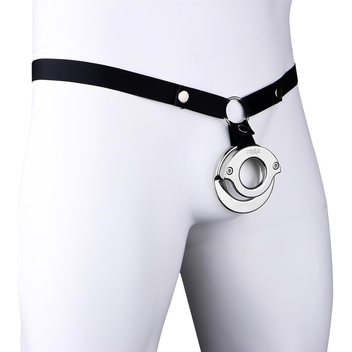 Чоловічий пояс для контролю (кайдани) з нержавіючої сталі - металевий когтей для статевого члена з регульованим замком - набір для кайданів BDSM з кільцями для статевого члена, для чоловіків (L 43 мм)
