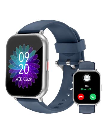 Смарт-годинник RUIMEN з функцією дзвінків, 1.85'' HD екран, моніторинг SpO2, пульсу та сну, фітнес-трекер з 110+ режимами тренувань для Android та iOS (2 ремінці, сріблястий/синій)