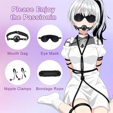 Набір для БДСМ з шкіри, 17 предметів: наручники, маска для очей, мотузки, для дорослих пар