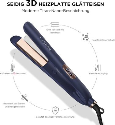 Випрямляч для волосся 2 в 1 PARWIN PRO BEAUTY: стайлер для випрямлення та завивки з нано-титановим покриттям, іонізацією та LCD-дисплеєм (130-230°C)