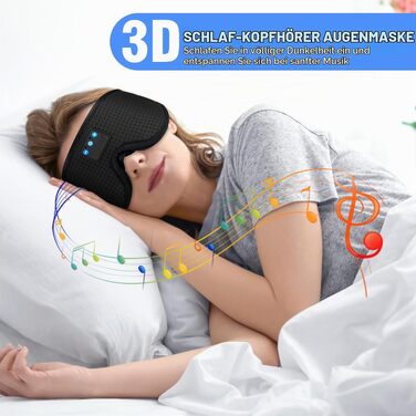 Маска для сну з Bluetooth-навушниками 3D, бездротові навушники для сну v5.4, дихаюча пов'язка для людей, що сплять на боці, для подорожей, йоги та медитації, миюча
