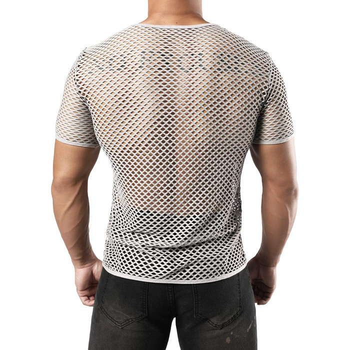 Чоловіча футболка JOGAL з еластичної сітки, прозора, короткий рукав, сіра (XXL)