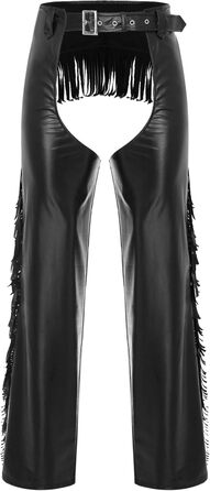 Костюм ковбоя з еластичної шкіри TTAO для чоловіків: штани з відкритим кроком, з бахромою та пряжкою, чорного кольору