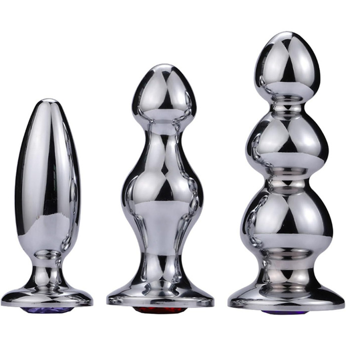 Анальний масажер Stile Extra Lang з металу та діамантовою основою. Стимулятор G-точки, простати. Для чоловіків та жінок. Срібло, розмір S.