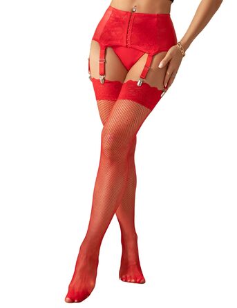 Сет стрінговий корсет з шкіри Ohdear, великі розміри, червоний (з панчохами)