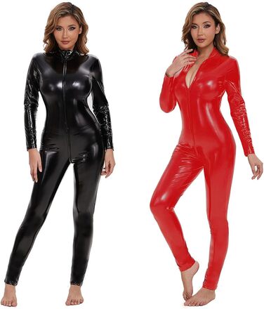 Жіночий обтислий catsuit з PU-шкіри, червоний, XL. Ідеальний для вечірок, клубів та сцени.