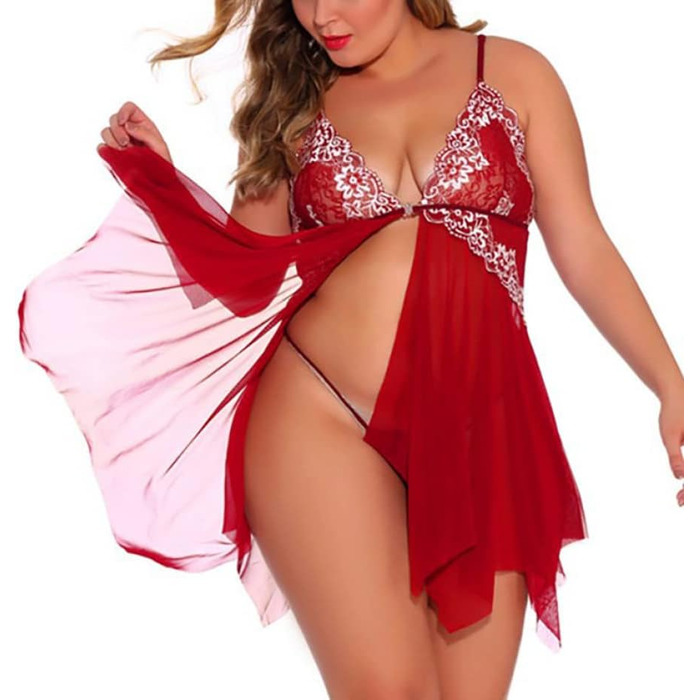 Жіноча нічна сорочка Babydoll з V-подібним вирізом, прозора сітка, передня застібка, нічна сорочка для дому, (Каштанове, 3XL)