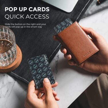 Шкіряний гаманець-картхолдер VULKIT з RFID-захистом, Pop-Up системою, відділенням для купюр та вікном для ID (Коричневий)