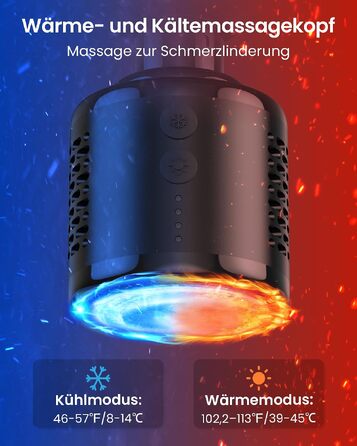 Перкусійний масажер Napre Massage Gun з функцією підігріву та охолодження, складаний масажний пістолет для тіла, спини та плечей, 32 рівні швидкості, 5 кутів нахилу, Gloss Black