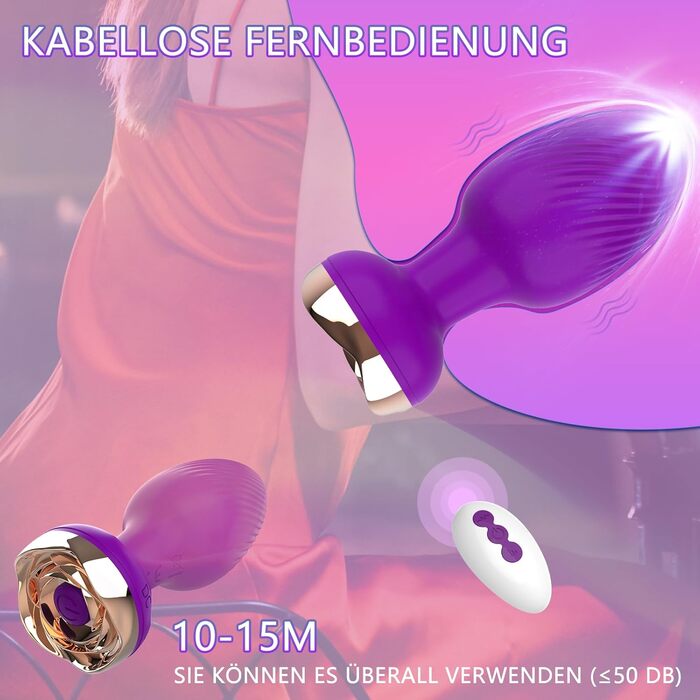 Анальні вібратори для жінок та чоловіків з пультом дистанційного керування, 10 режимів, для пар, фіолетовий