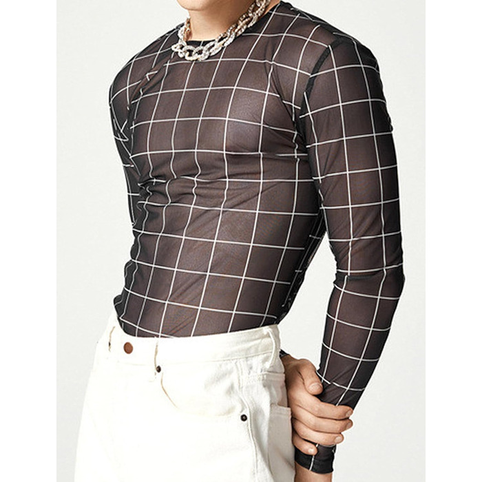 Чоловіча сітчаста футболка AIEOE з блискітками, прозора сорочка-сітка, футболка з коротким/довгим рукавом для клубів, літня сітчаста кофта, розмір M